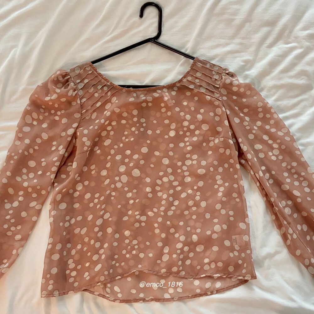 Xhilaration Pink & Beige Polka Dot Lightweight Blouse, L
